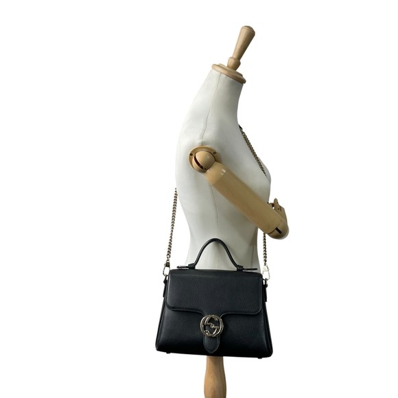 GUCCI Interlocking G 2-Way Handbag/Shoulder Bag in Black Leather with Gold Ha... - Picture 4 of 16